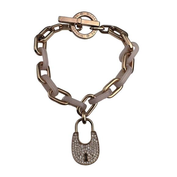 Michael Kors Heritage Pave Padlock Bracelet Rose Gold Tone Link 8" - Picture 1 of 10
